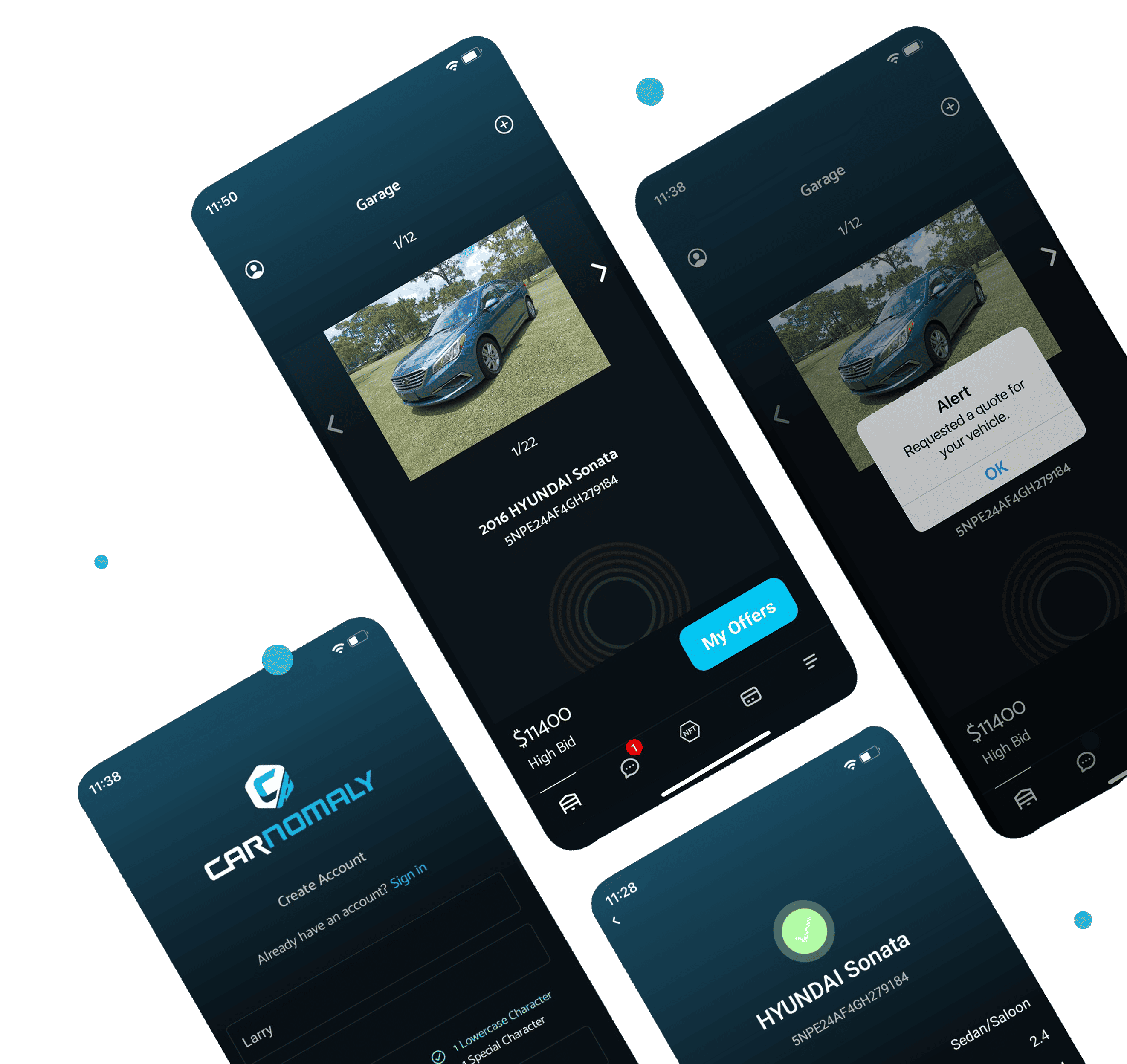 Mobile app screens